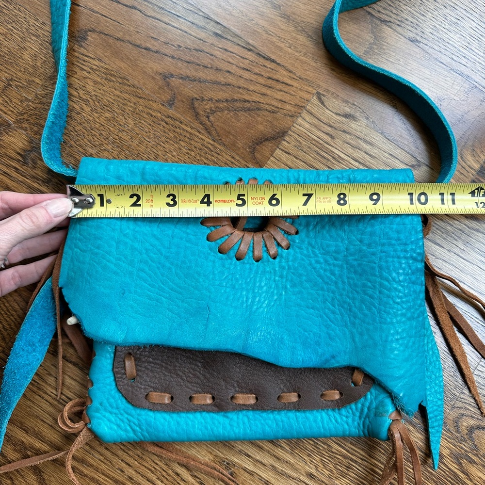 Jimmi WZ Leather Bag Purse Turquoise/Teal/Brown Crossbody BoHo Handmade - Picture 8 of 11